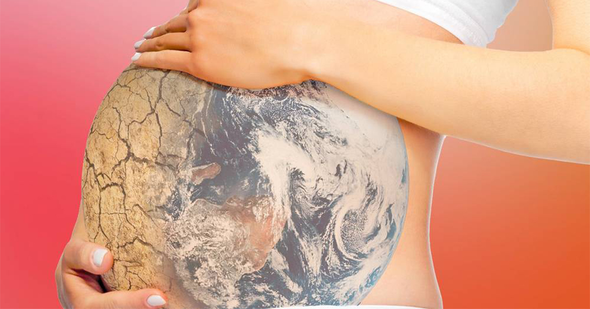 Pregnant woman's tummy, Earth superimposed