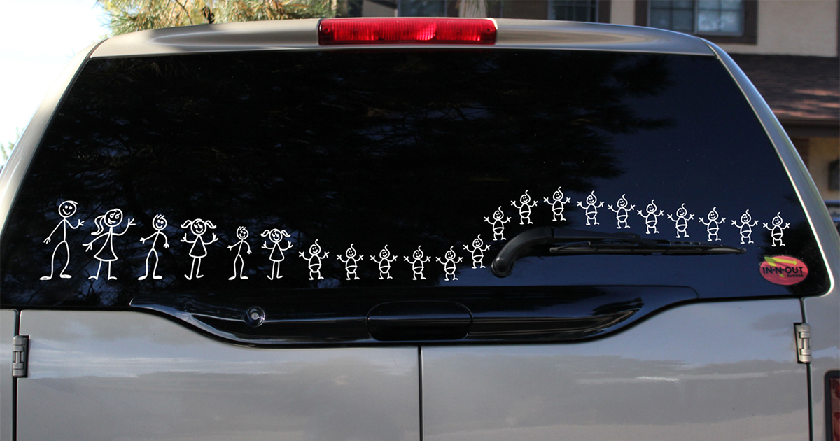 Large stick-figure family on SUV window