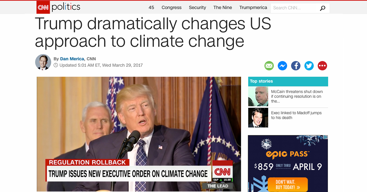 Trump changes US approach to climate change headline