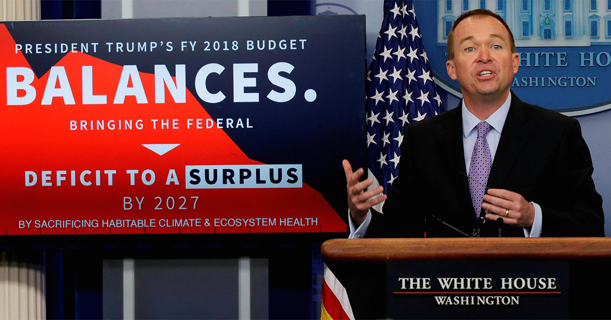 White House budget director and balanced budget graphic